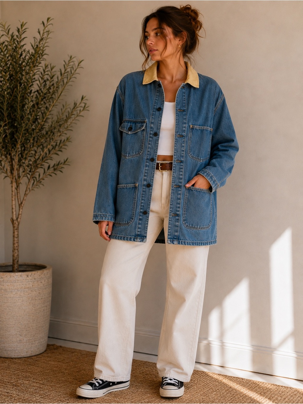 WilliWear Sport Vintage Denim Chore Barn Jacket Contrast Collar 90s
